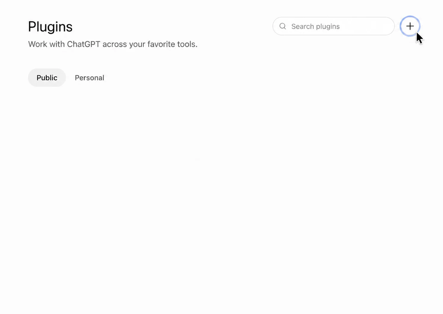 Back on the Plugins page, press the plus button next to the search field.